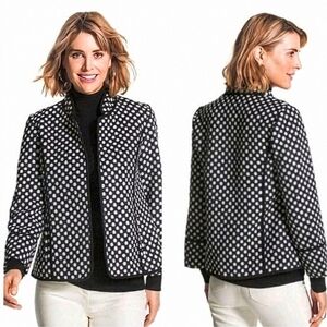Chico's Sz. 2 (L) Plush Polka Dot Mandarin Collar Open Front Jacket Blazer